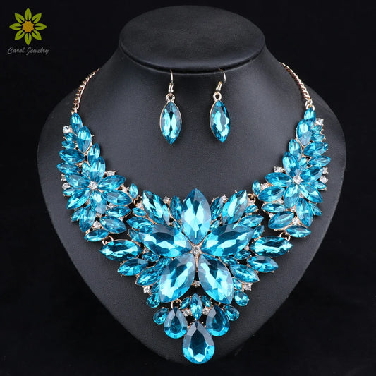 Luckacco Fashion Crystal Jewelry Sets Bridal Necklace Earrings Sets Wedding Party Jewelery Dress Jewellery Decoration Accessories