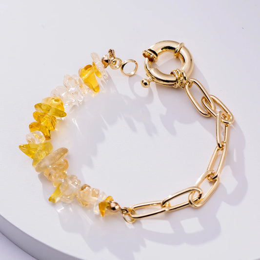 Luckacco Women Fashion Half Stainless Steel Chain Half Purple Natural Crushed Stone Bracelet HD127