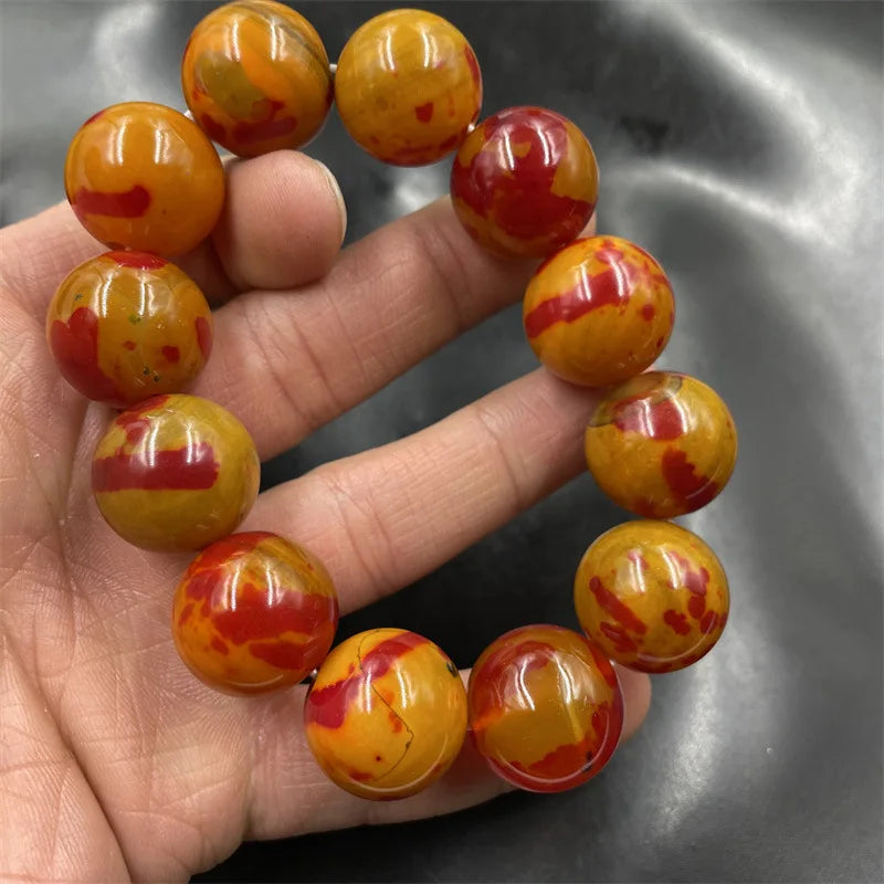 luckacco new retro floating red flower ball chicken blood jade agate bracelet chalcedony