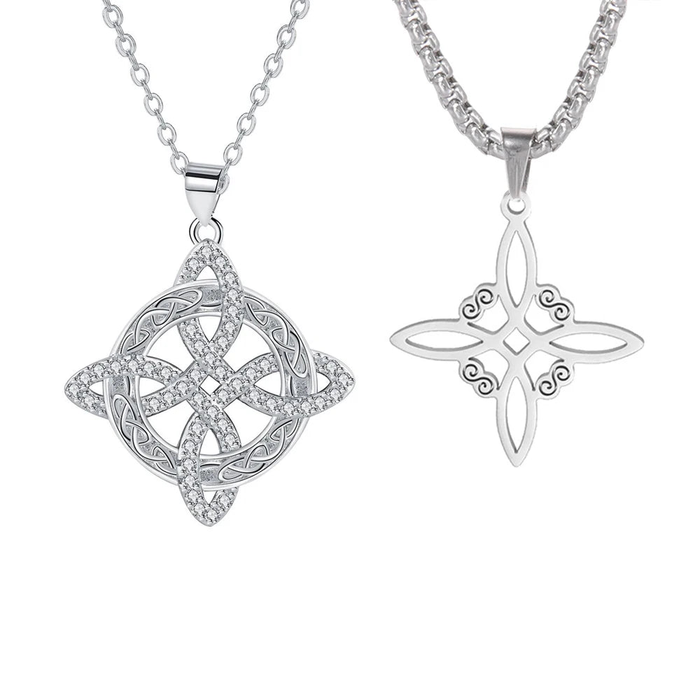 luckacco yiluocd magic witch knot zirconia pendant necklace witchcraft  good luck amulet wicca protection jewelry for women