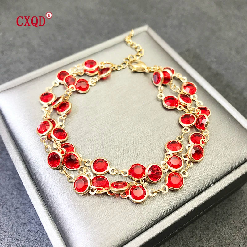 luckacco beautiful fashion multicolor stainless steel lobster clasp glass copper combination golden bracelets for women girls kids gift