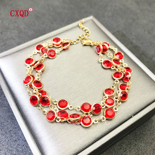 Luckacco Beautiful Fashion Multicolor Stainless Steel Lobster Clasp Glass Copper Combination Golden Bracelets For Women Girls Kids Gift