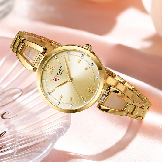 Luckacco CURREN Luxury Hight Quality Quartz Watch Fashion Charming Rhinestones Stainless Steel Band Women's Wristwatches