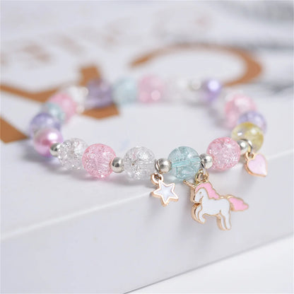 Luckacco Girls First Day of School Bracelet Cute Friendship Princess Bracelet for Kids Cartoon Rabbit Unicorn Charms Jewelry Accessories