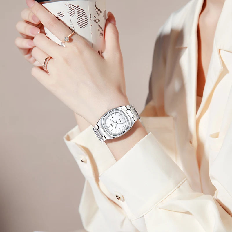 luckacco simple dual calendar women's watch high value solid steel waterproof watch ladies niche oval quartz watch