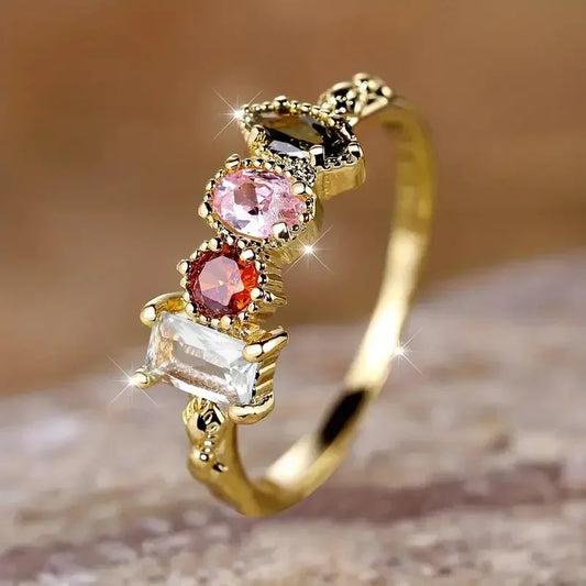 Luckacco 2025 New High End Personalized Geometric Ring Light Luxury Style Simple and Colorful Zircon Fashion Elegant Jewelry