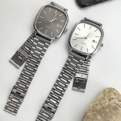 Luckacco Fashion Brand Men Watch Steel Strap Business Calendar Quartz Watches Luxury Wristwatches Gift  Big Dial Clock
