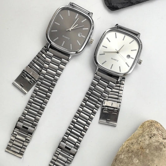 Luckacco Fashion Brand Men Watch Steel Strap Business Calendar Quartz Watches Luxury Wristwatches Gift  Big Dial Clock