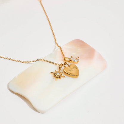 Luckacco Zora Women's Exquisite Simple "MOM" Heart Pendant Necklace 18K Gold-plated Stainless Steel Trendy and Versatile Zircon Jewelry