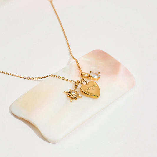 Luckacco Zora Women's Exquisite Simple "MOM" Heart Pendant Necklace 18K Gold-plated Stainless Steel Trendy and Versatile Zircon Jewelry
