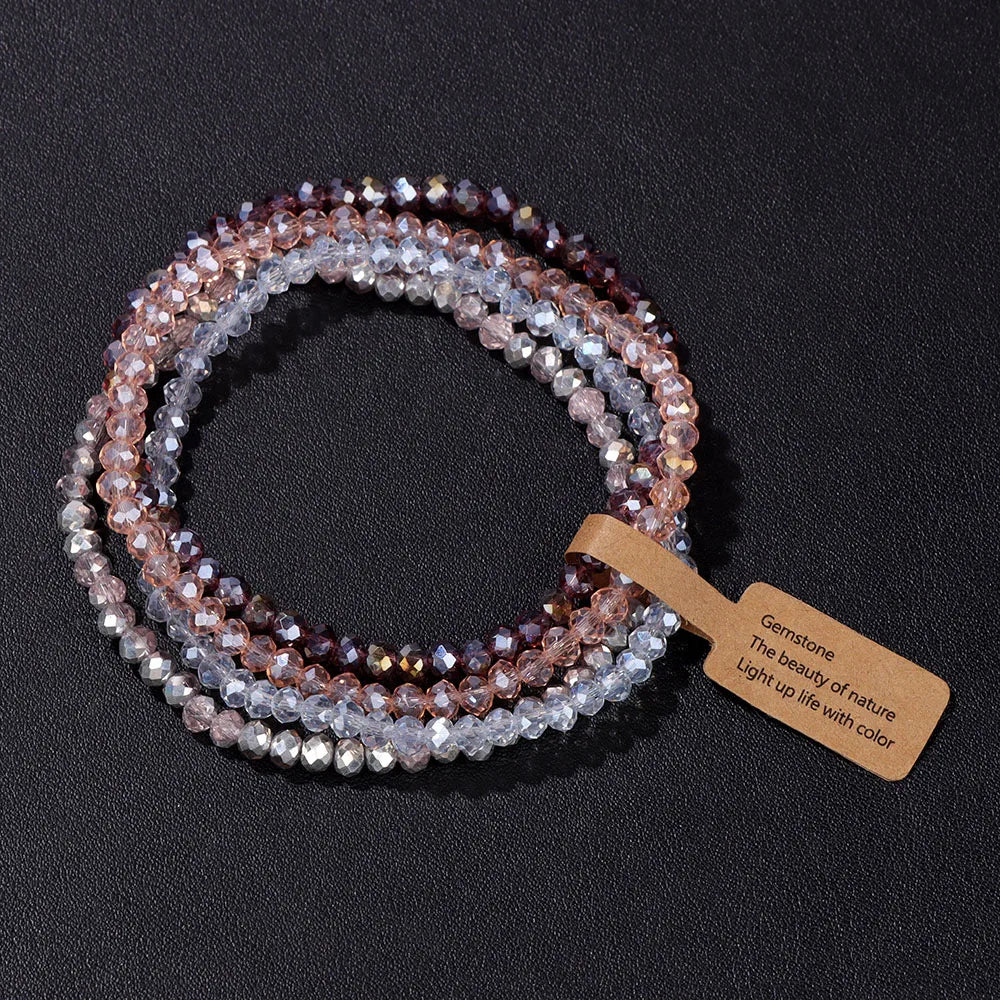 luckacco handmade women crystal beaded bracelet set 3x4mm round glass beads stretch bracelets female girls boho bangles jewelry gift