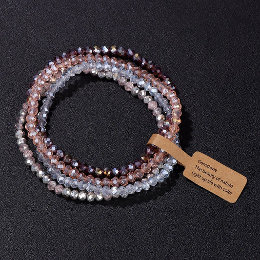 Luckacco Handmade Women Crystal Beaded Bracelet Set 3x4mm Round Glass Beads Stretch Bracelets Female Girls Boho Bangles Jewelry Gift
