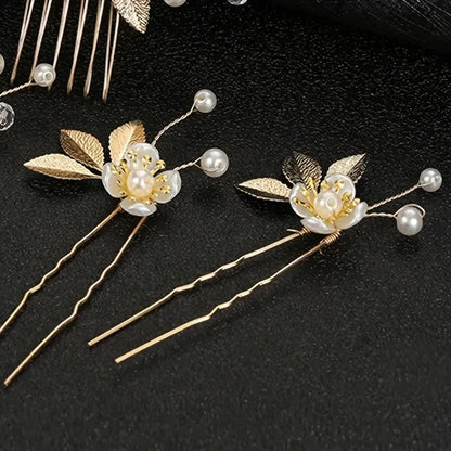 Luckacco 5 Pcs Crystal Luxury Hair Accessories Set Sweet Romantic Women's Bride Party Wedding Accessories Jewelry Hair Clip Hair Comb Set