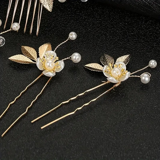 Luckacco 5 Pcs Crystal Luxury Hair Accessories Set Sweet Romantic Women's Bride Party Wedding Accessories Jewelry Hair Clip Hair Comb Set