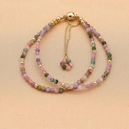 Luckacco 3MM Tourmaline Bracelets Double Layered Bohemian Colorful Crystal Beaded Bracelet Handmade Women Pulseira Fashion Jewelry