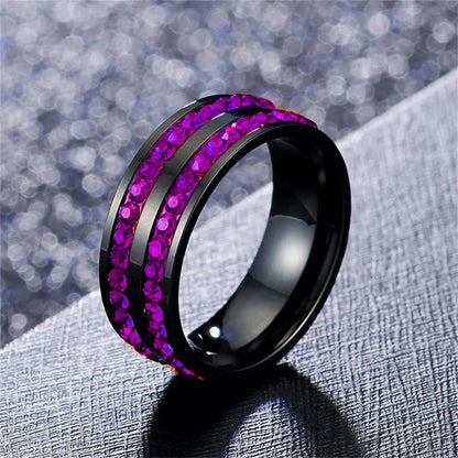 Luckacco Fashion Couple Rings Charm Purple Rhinestones CZ Women Rings Set Trendy Men Stainless Steel Zirconia Ring Wedding Band Jewelry