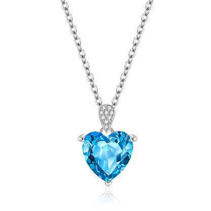 Luckacco Women's Exquisite 925 Sterling Silver Necklace with Blue Zircon Crystal Love Heart Pendant Charm Jewelry Gift