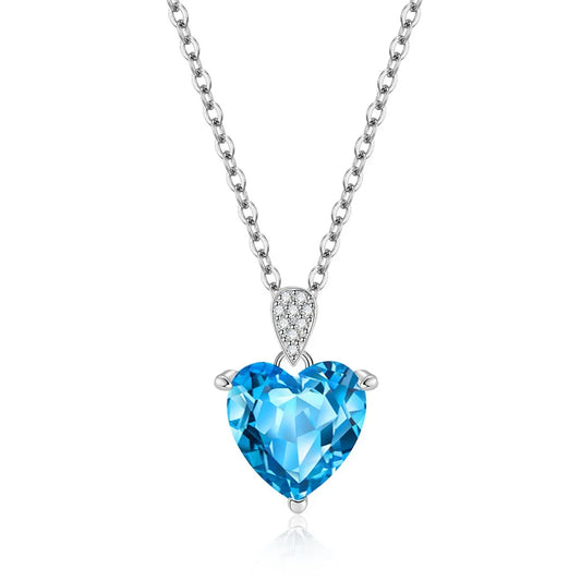 Luckacco Women's Exquisite 925 Sterling Silver Necklace with Blue Zircon Crystal Love Heart Pendant Charm Jewelry Gift