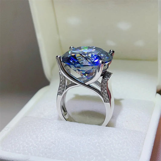 Luckacco Solitaire Huge 20Ct Blue Moissanite Diamond Ring 925 Sterling Silver Party Wedding Band Rings for Women Men Engagement Jewelry