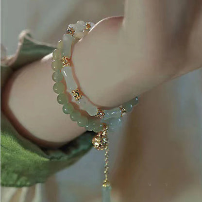 Luckacco Hetian Jade Bamboo Knot Bracelet - Neo-Chinese Vintage Style Premium Gold Silk Jade Pumpkin Bead Handchain