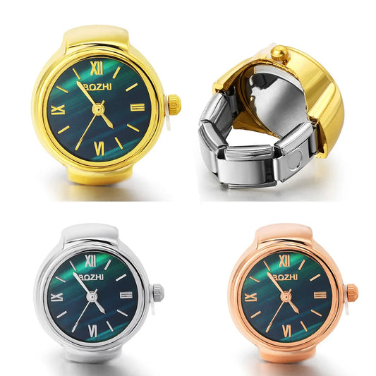 Luckacco GEMOSA Round Finger Watch Stainless Steel Italian Charm Link CLassic Clock Quartz Watch Ring Trendy Jewelry for Men Women