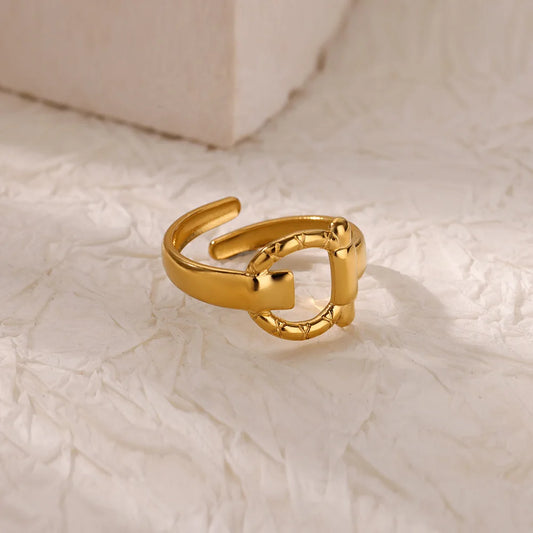 Luckacco Double Heart Rings For Women Gold Color Stainless Steel Open Adjustable Ring Female Fashion Party Wedding Aesthetic Jewelry Gift