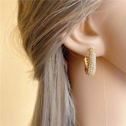 Luckacco daily picks Hollow Gold Color Hoop Earrings for Women Paved Dazzling CZ Stone Luxury Trendy Female Circle Earrings Statement Jewelry