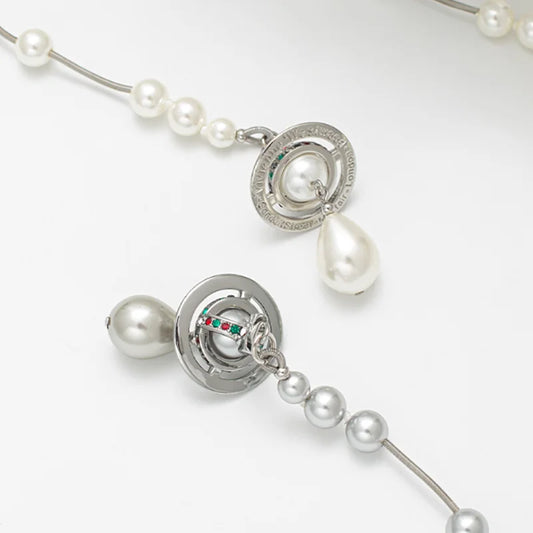 Luckacco Multi-layer Saturn pearl necklace female high-end sense Queen Mother West tassel necklace sweater chain Imitation pearl necklace