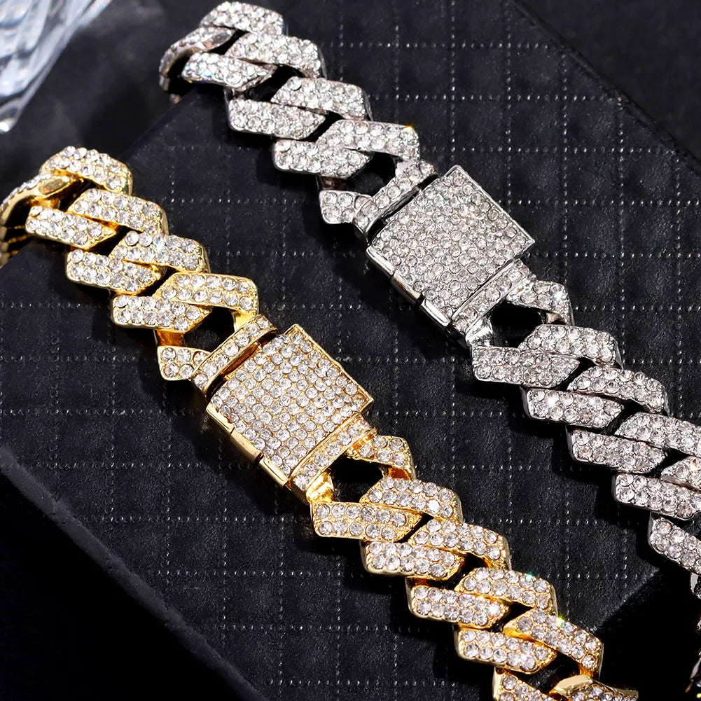 Flatfoosie Hip Hop Iced Out Chunky Cuban Chain Anklets For Women Luxury Rhinestone Link Ankle Bracelet Beach Barefoot Jewelry
