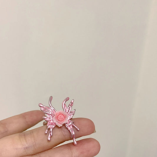Luckacco Fashion Enamel Drop Oil Y2K Crystal Butterfly Open Ring for Women Engagement Party Gift Temperament Jewelry 2025 New