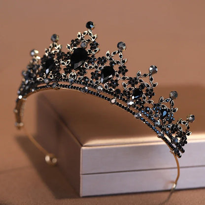 Luckacco Bridal Headwear Black-Colour Women's Ballroom Crown Baroque Crystal Tiaras And Crowns Bridal Wedding Hair Accessories Jewelry