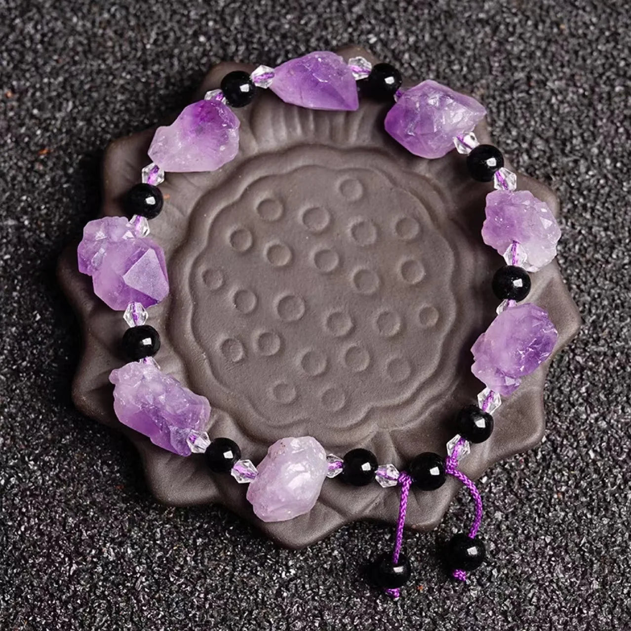 luckacco natural amethyst beaded stretch bracelet simple fashionable irregular women's bracelet valentine's day gift