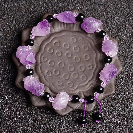Luckacco Natural Amethyst Beaded Stretch Bracelet Simple Fashionable Irregular Women's Bracelet Valentine's Day Gift
