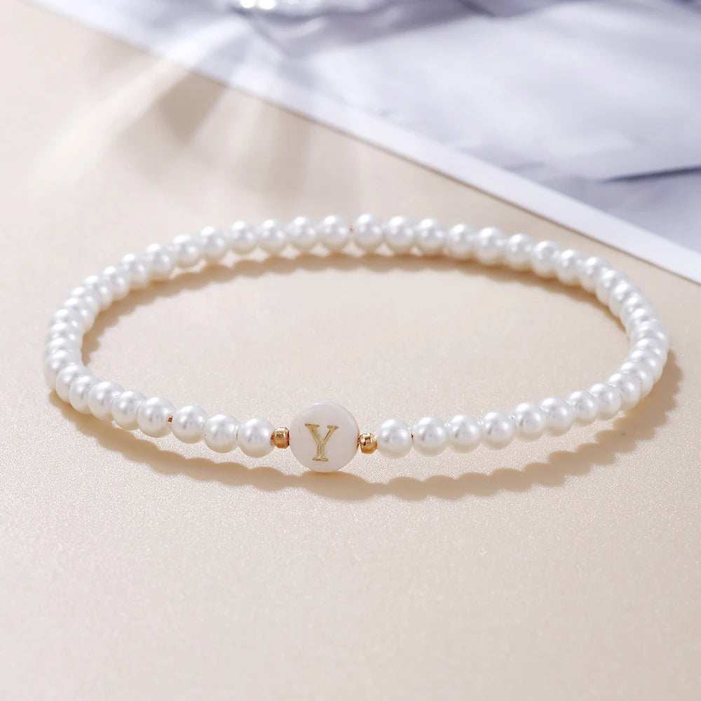 luckacco new fashion 26 letter bracelet women temperament handmade simulated pearl bead bracelet for women jewelry gift