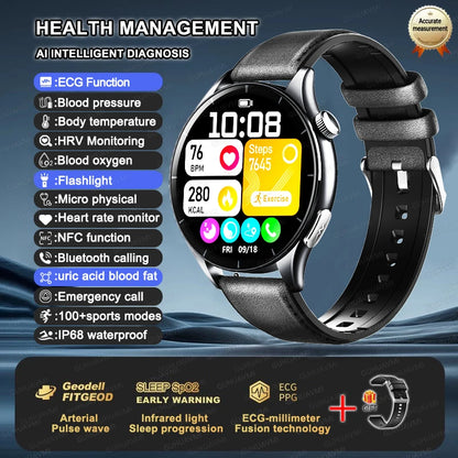 Luckacco 2025 New Health Analysis ECG+PPG Smart Watch Body Fat Uric Acid Blood Pressure Heart Rate Tracker NFC Smartwatch For Android IOS