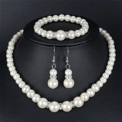 Luckacco Pearl jewelry set Women's necklace earrings bracelet three-piece set for mother gift beautiful wedding photo accessories