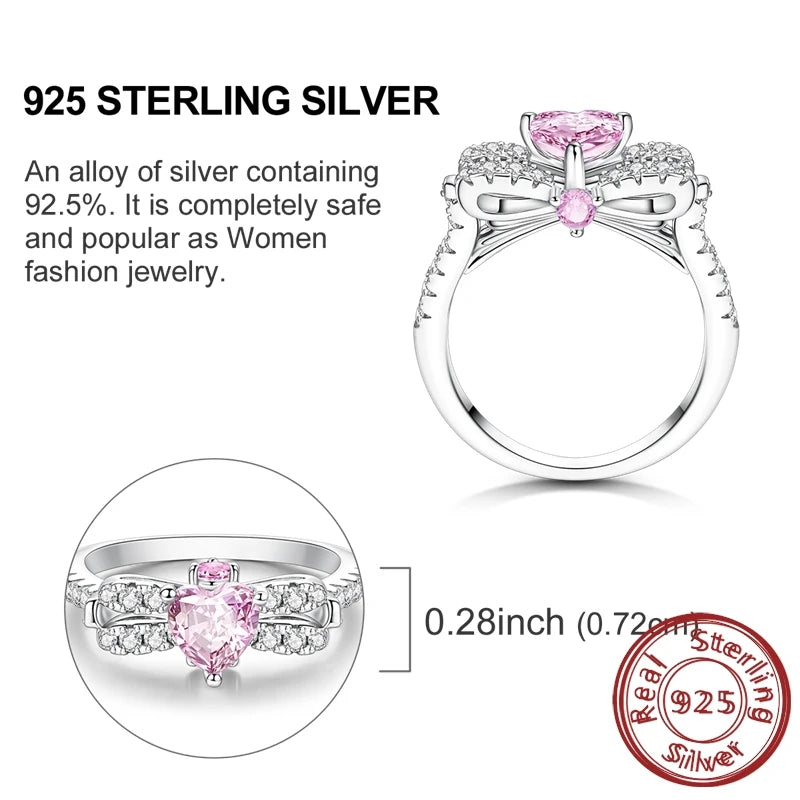 luckacco new 925 sterling silver rings gold heart bow adjustable open closed ring suitable for women stacking ring fashion jewelry gift