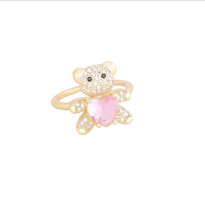 Luckacco New Love Bear Ring INS Light Luxury Ring Charm Jewelry Ring Cute Girl Gift Factory  Zircon Ring