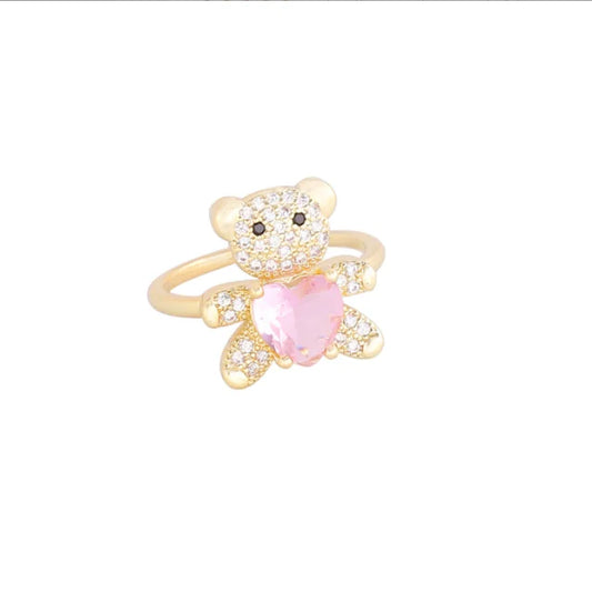 Luckacco New Love Bear Ring INS Light Luxury Ring Charm Jewelry Ring Cute Girl Gift Factory  Zircon Ring