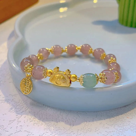 Luckacco LATS Green Glass Imitation Opal Bracelet for Women Exquisite Gold Color Leaves Wrist Strap Bangle Chain Bracelets Girls Gifts