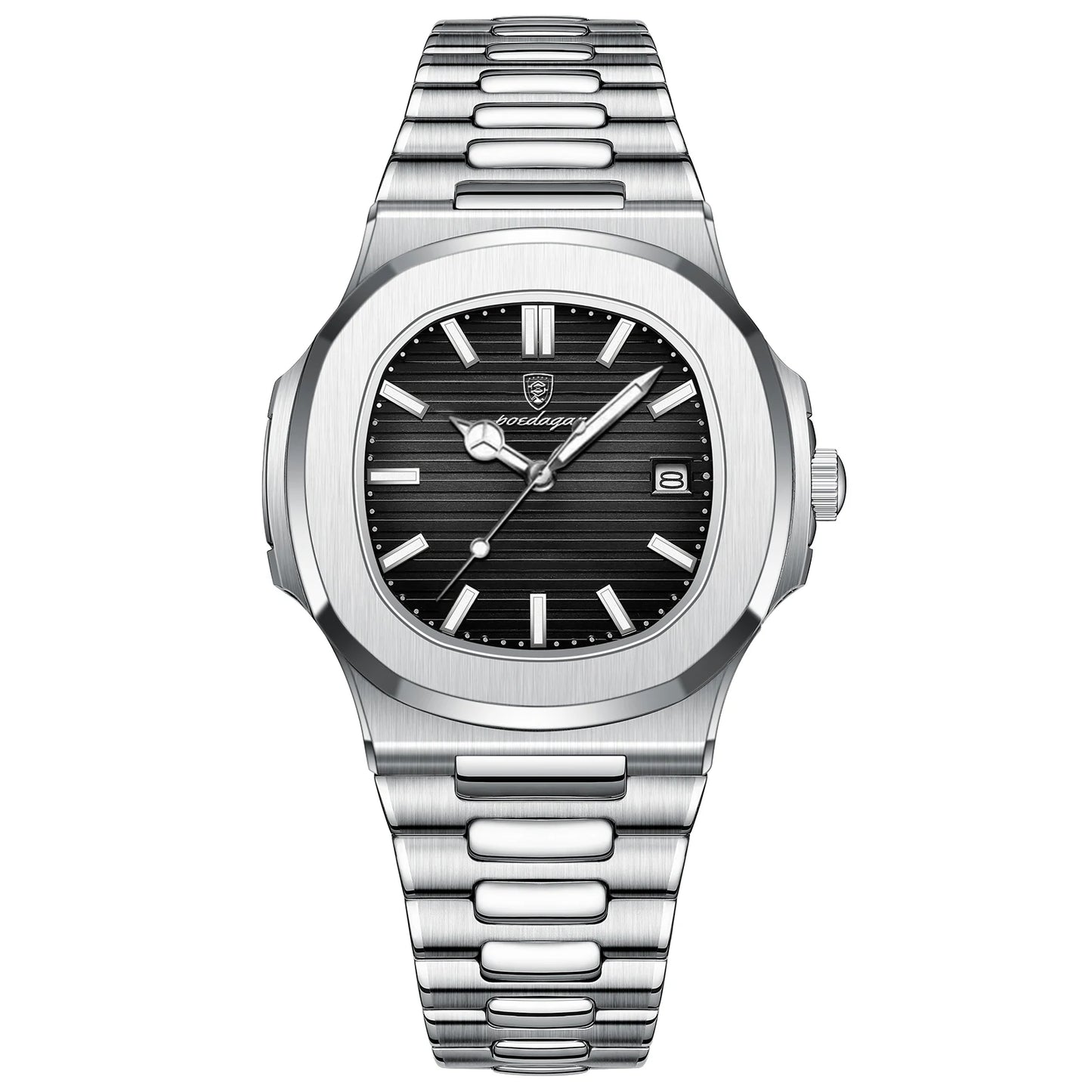 luckacco poedagar luxury casual watch top brand fashion square dial stainless steel calendar luminous waterproof men watch male clock+box