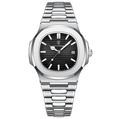 Luckacco POEDAGAR Luxury Casual Watch Top Brand Fashion Square Dial Stainless Steel Calendar Luminous Waterproof Men Watch Male Clock+Box