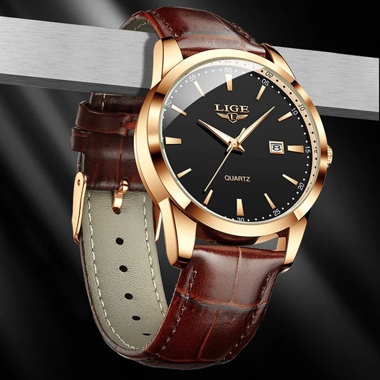 Luckacco LIGE Military Watch For Men Fashion Business Watch Men Casual Leather Sport Waterproof Men's Quartz Wristwatches Reloj Hombre