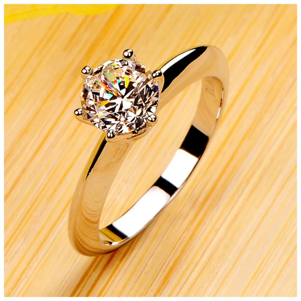 luckacco never fade luxury classic 18k white gold color ring solitaire 2 carat zirconia diamant wedding band women jewelry accessories