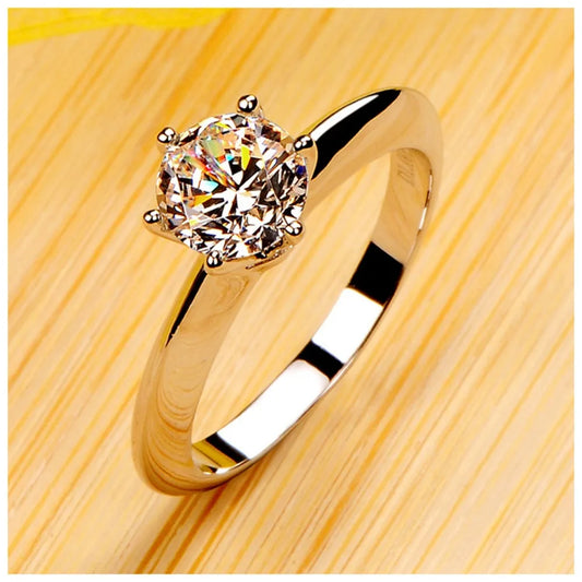 Luckacco Never Fade Luxury Classic 18K White Gold Color Ring Solitaire 2 Carat Zirconia Diamant Wedding Band Women Jewelry Accessories
