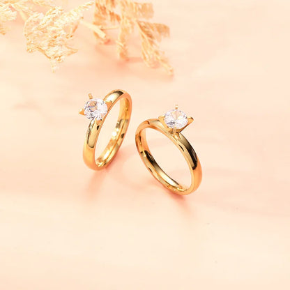 Luckacco Titanium Steel Solitaire Rings for Women Men Shiny Six Claws Zircon Marriage Promise Ring Fashion Couple Jewelry Gifts KBR118