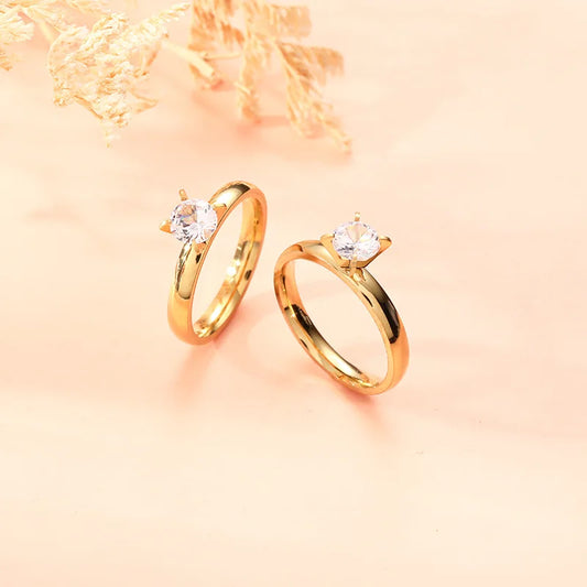 Luckacco Titanium Steel Solitaire Rings for Women Men Shiny Six Claws Zircon Marriage Promise Ring Fashion Couple Jewelry Gifts KBR118