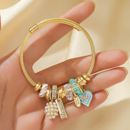 Luckacco Fashion Multi Element Stainless Steel Circle Panjiadora Beaded Love Bracelet Suitable for Women's Dating, Daily Holiday Gifts