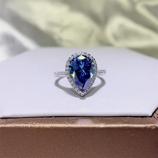 Luckacco Luxury Pear Cut 5Ct Red Moissanite Diamond Ring 925 Sterling Silver Party Wedding Band Rings for Women Bridal Engagement Jewelry