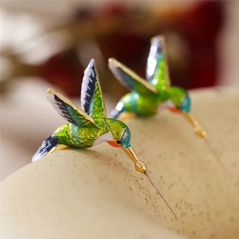 luckacco new cute hummingbird dropping oil earrings for women's fashion and minimalist bird earrings and earrings